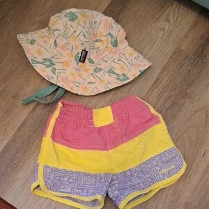 Floral Bucket Hat and Colorful Shorts Set